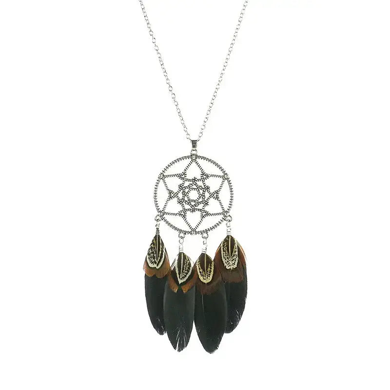 Dream catcher necklace with feathers