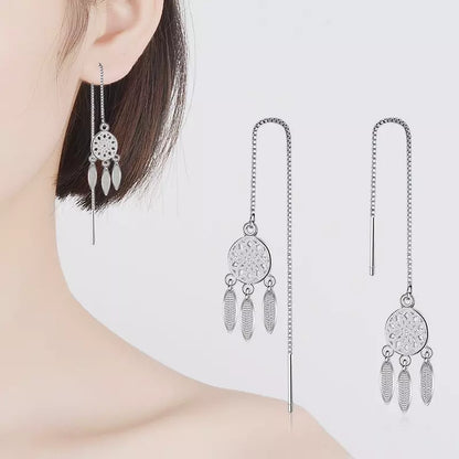 long dream catcher drop earrings